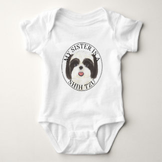 Black and White Shih Tzu Big Sister Baby Strampler