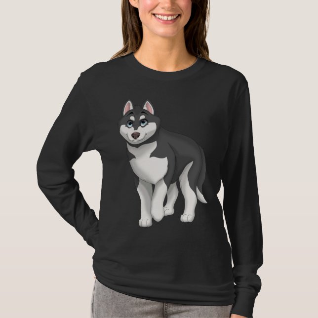 Black and White Siberian Husky Dog with Blue Eyes T-Shirt (Vorderseite)