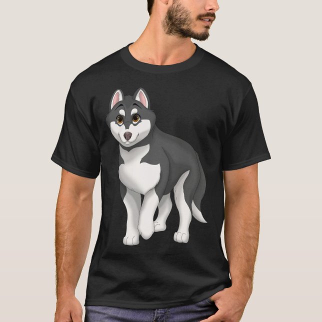 Black and White Siberian Husky Dog with Brown Eyes T-Shirt (Vorderseite)