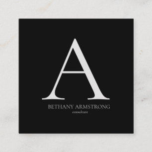 Black and White Simple Modern Monogram Consultant Quadratische Visitenkarte