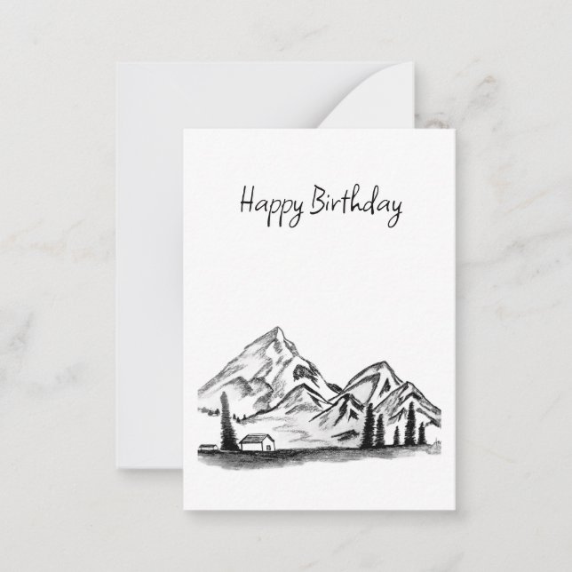 black and white sketch of Mountains Mitteilungskarte (Vorderseite)