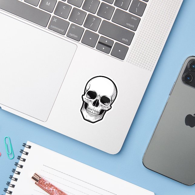 Black and White Skull Halloween Sticker (Laptop mit iPhone)