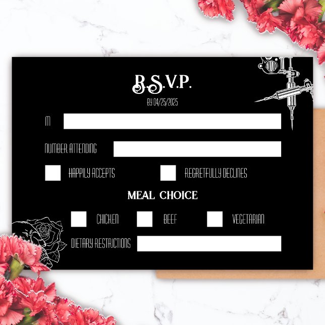 Black and White Skull Tattoo Wedding RSVP (Black and White Skull Tattoo Wedding RSVP)