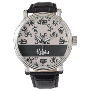 Black and white skunks on rose pink armbanduhr