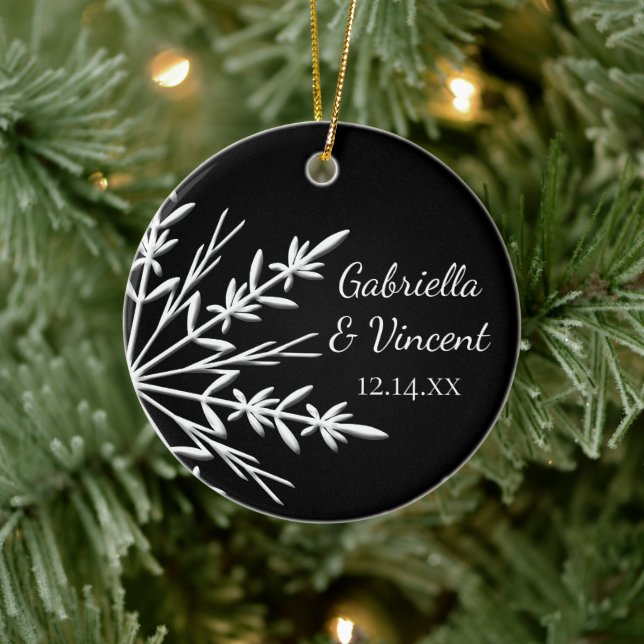 Black and White Snowflake Bridesmaid Vielen Dank Keramikornament (Baum)