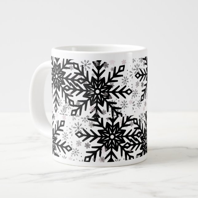 black and white snowflake mug Jumbo-Tasse (Vorderseite Links)