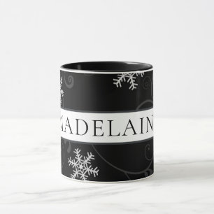 Black and White Snowflake with Name or Monogram Tasse