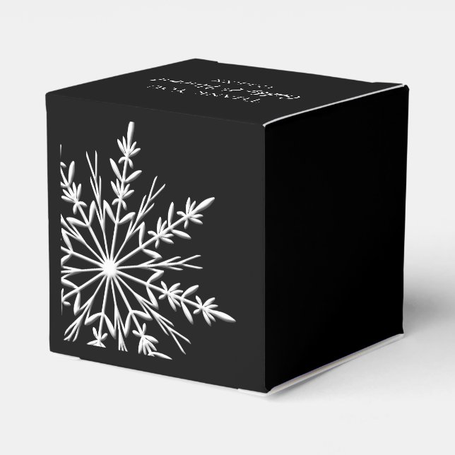 Black and White Snowflakes Winter Wedding Geschenkschachtel (Rückseite)