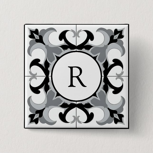 Black and White Spanish Style with Initial  Button (Vorderseite)