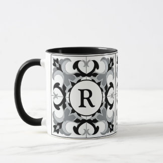 Black and White Spanish Style with Initial Tasse