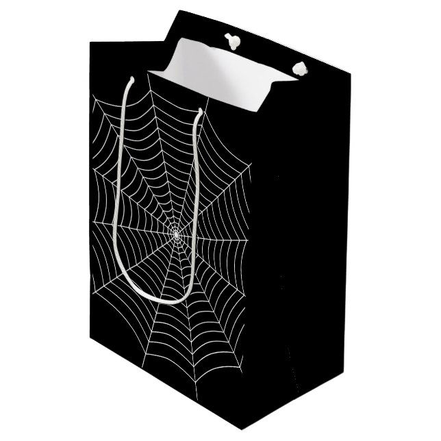 Black and White spider web Halloween pattern Mittlere Geschenktüte (Vorderseite Schrägansicht)