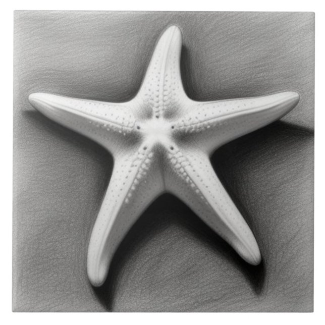 Black and White Starfish Fliese (Vorderseite)