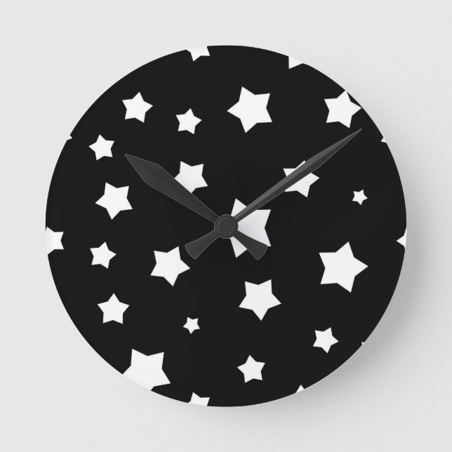Black and white stars pattern runde wanduhr (Vorderseite)