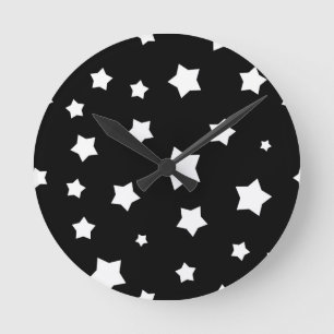 Black and white stars pattern runde wanduhr
