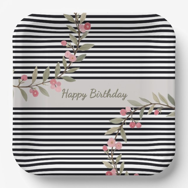 Black And White Stripe Square Pappteller (Vorderseite)