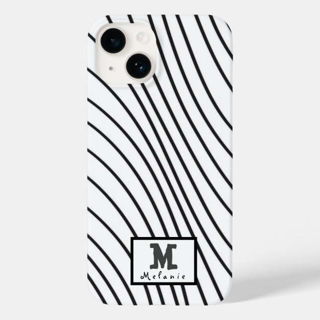 Black and white striped Abstract minimal Monogram  Case-Mate iPhone 14 Hülle (Rückseite)