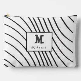 Black and white striped Abstract minimal Monogram Zubehörtasche