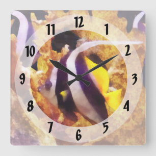 Black and White Striped Angelfish Quadratische Wanduhr