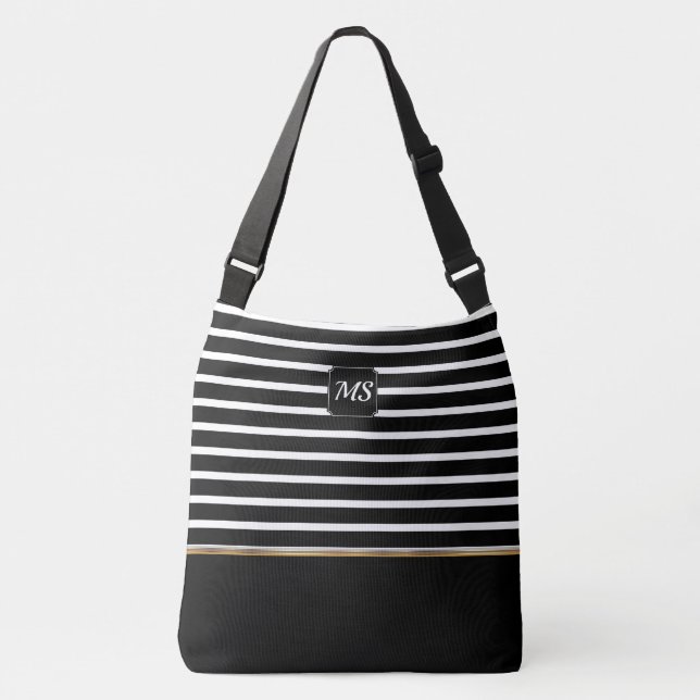Black and White Striped - Customize Tragetaschen Mit Langen Trägern (Vorderseite)