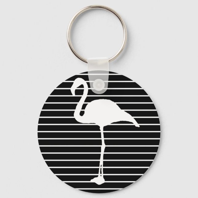 Black and White Striped Flamingo Schlüsselanhänger (Vorderseite)