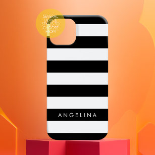 Black and White Striped Pattern Custom Name iPhone 15 Hülle