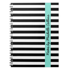 Black and white stripes aqua personalized name notizblock