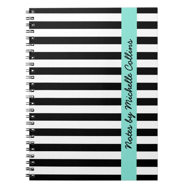 Black and white stripes aqua personalized name notizblock (Vorderseite)