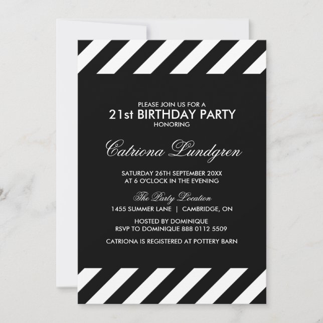 Black and White Stripes Invitation de fête d'anniv (Devant)