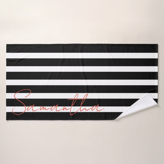 Black and white stripes pattern Monogram Badhandtuch Set (Badehandtuch)