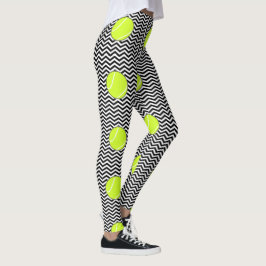 Black and White Tennis Ball Zigzag Tennis Player Leggings