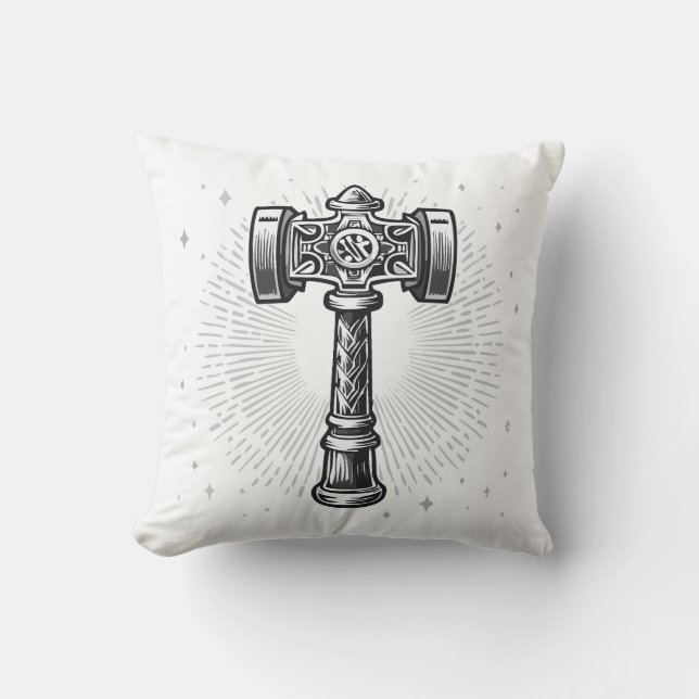 Black and white Thor's Hammer Mjolnir Kissen (Vorderseite)