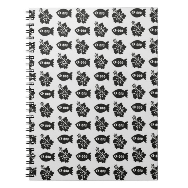 Black and White Tiki Fish and Flower Pattern Notizblock (Vorderseite)
