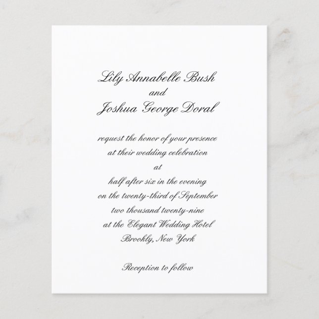 Black and White Timeless Budget Wedding Invitation Flyer (Vorne)