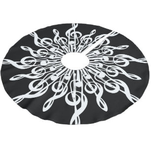 Black and White Treble Clef Snowflake Music Theme Polyester Weihnachtsbaumdecke