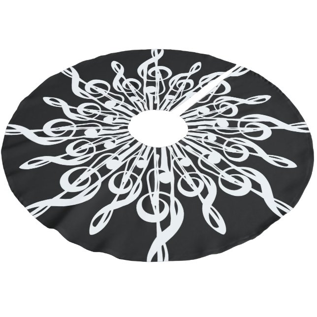 Black and White Treble Clef Snowflake Music Theme Polyester Weihnachtsbaumdecke (Schrägansicht)