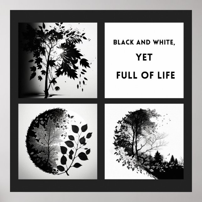 Black and White Tree and Leaf Set - Original Poste Poster (Vorne)