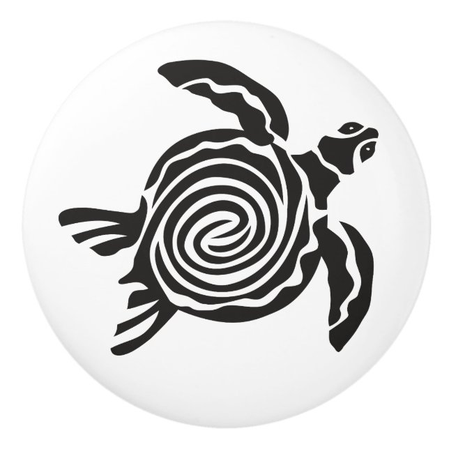 Black and White Tribal Turtle Art Keramikknauf (Vorderseite)