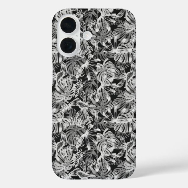 Black and White Tropical Blätter - Handy Case (Rückseite)