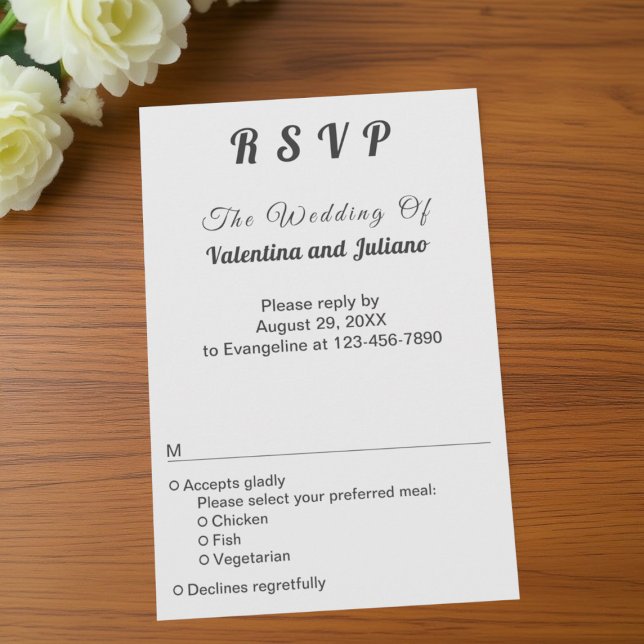 Black and White Typography Portrait Wedding RSVP (Von Creator hochgeladen)