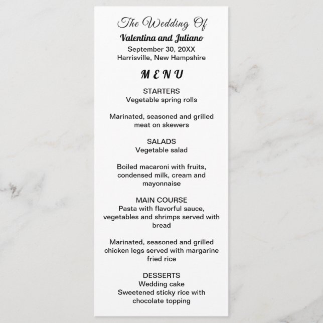 Black and White Typography Wedding Menu Menükarte (Vorderseite)