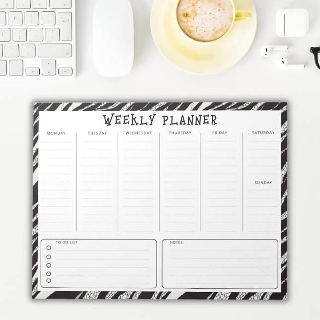 Black and White Undated Weekly Vertical Planner Notizblock (Von Creator hochgeladen)