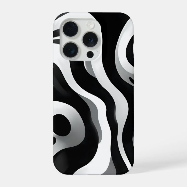 Black And White Wavy Op Art, iPhone 15 Pro Hülle (Rückseite)