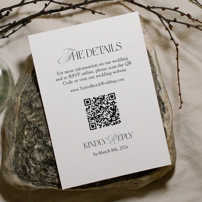 Black and White Wedding Details Qr Code Begleitkarte (Von Creator hochgeladen)