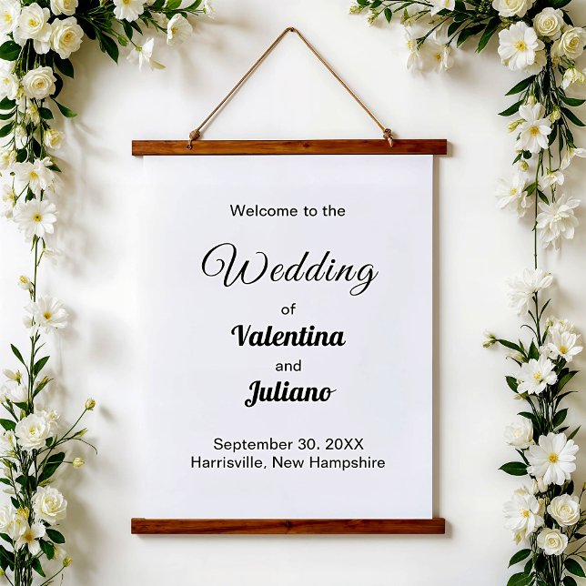 Black and White Wedding Hanging Tapestry Wandteppich Mit Holzrahmen (Typography style black and white wedding hanging tapestry)