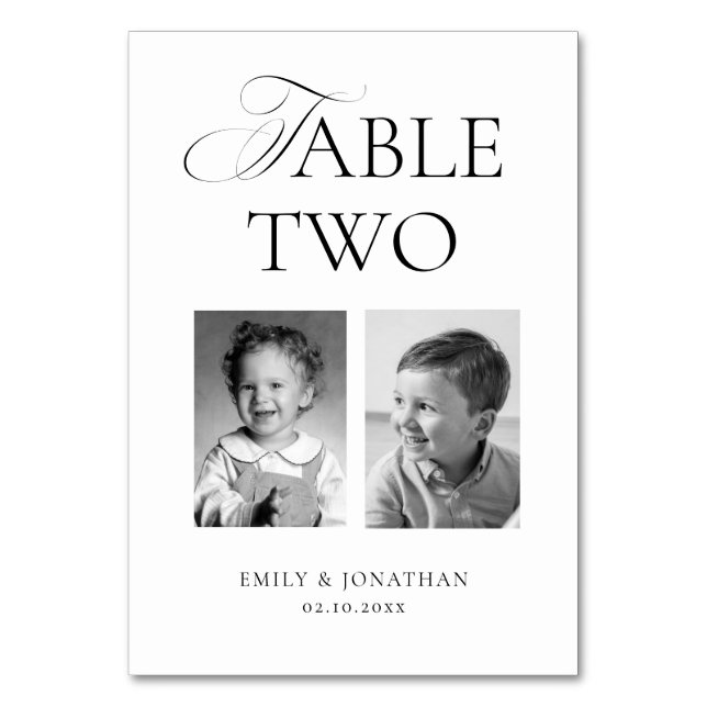 Black and White Wedding Photo  Tischnummer (Vorderseite)