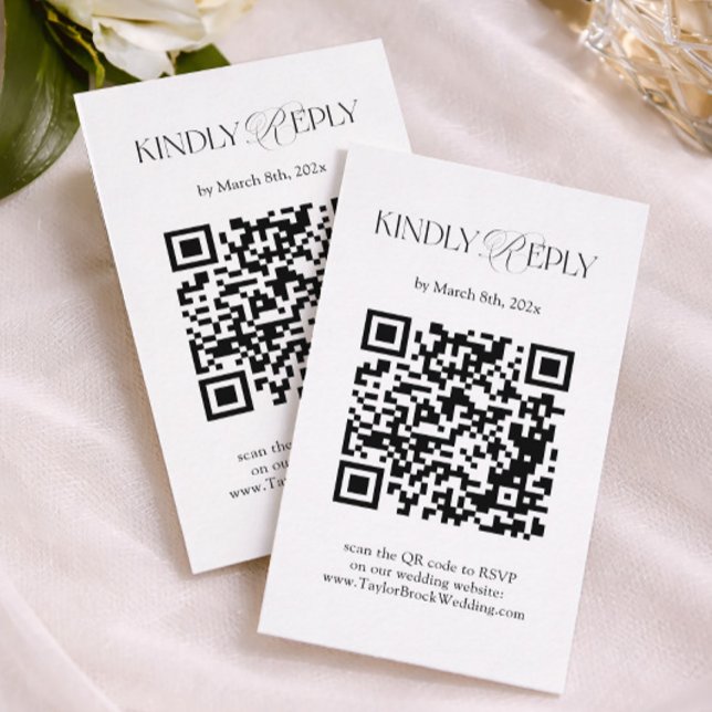 Black and White Wedding RSVP Qr Code Enclosure Car Begleitkarte (Von Creator hochgeladen)