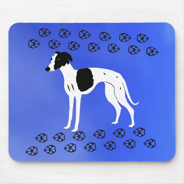 Black and White Whippet Dog Mousepad (Vorne)