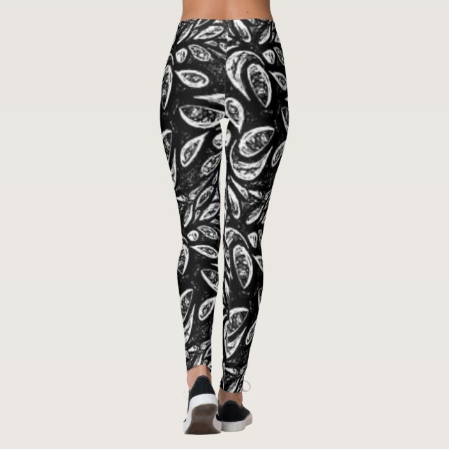 "Black and White Wild Swirls" Leggings de Yoga Pan (Dos)