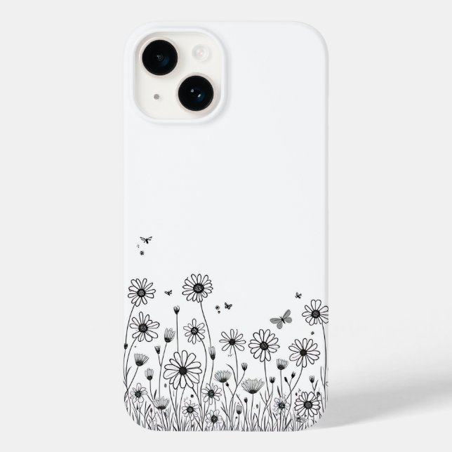 Black and White Wildflower iPhone 14 Cases (Rückseite)