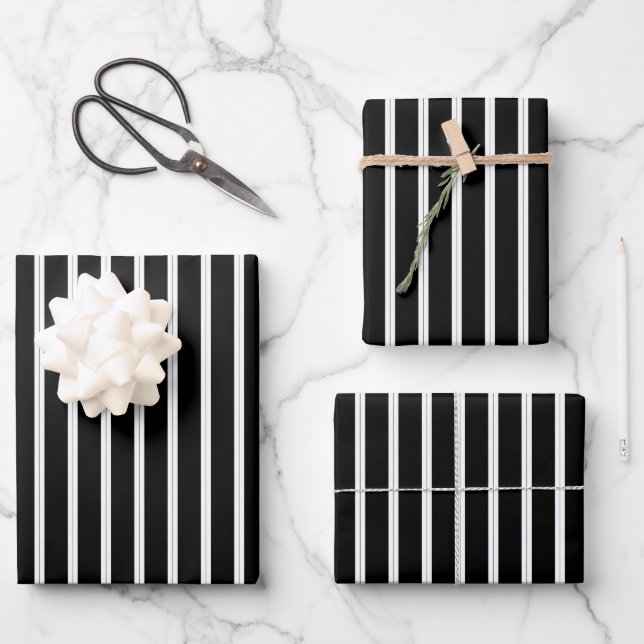 black and white with black pinstripes  geschenkpapier set (Vorderseite)